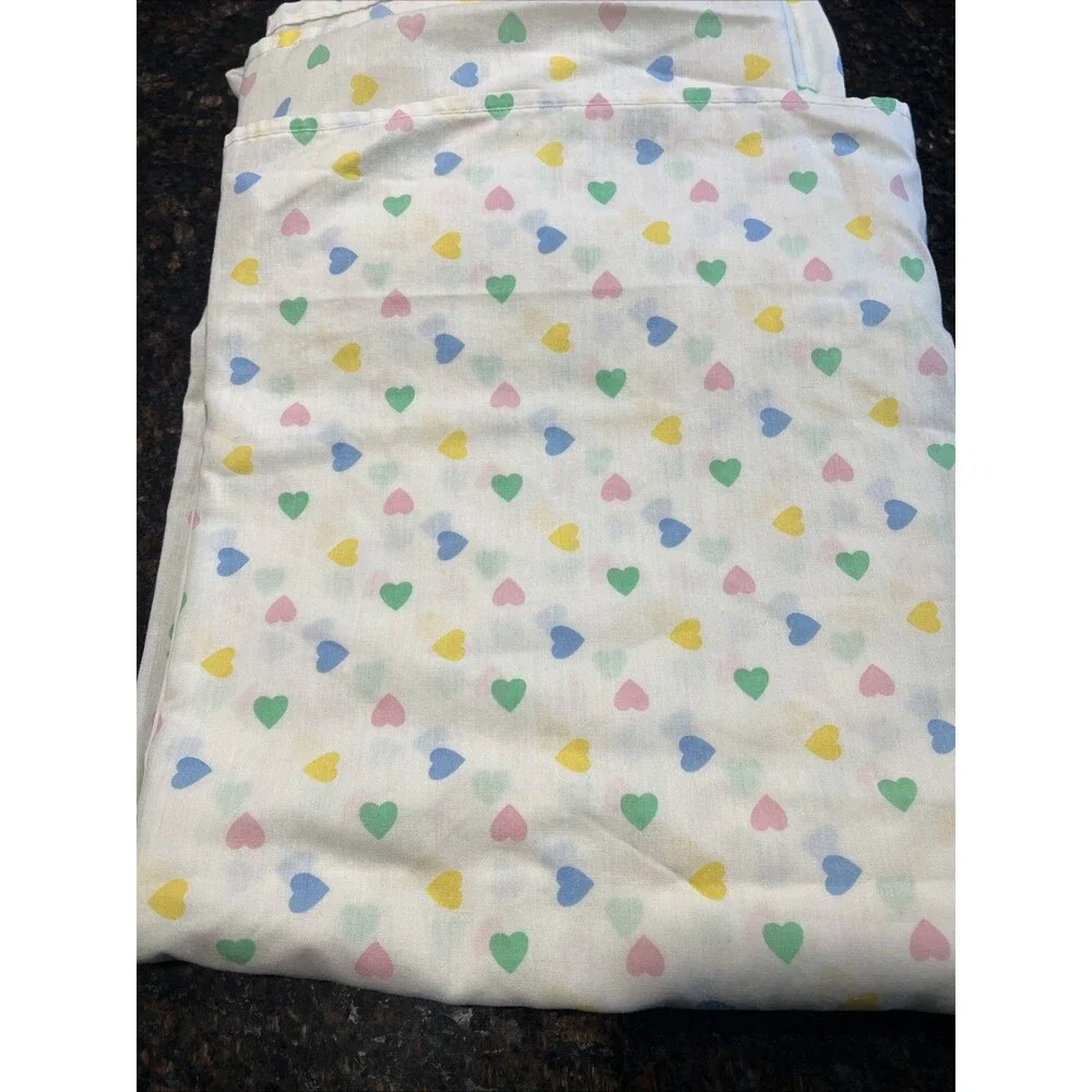 Vintage Twin Bed Sheets Girls Hearts Flat & Fitted Sheet Set
